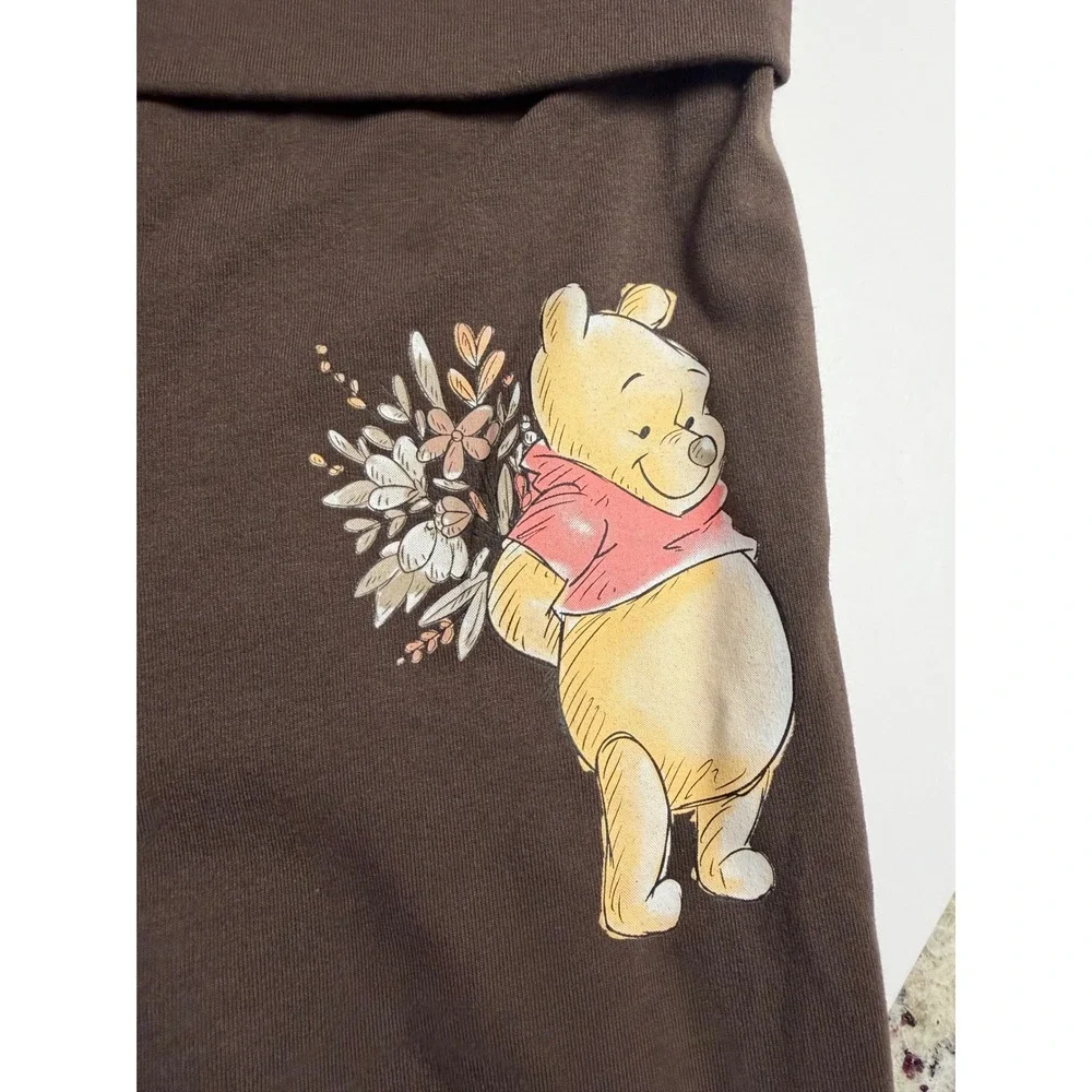 Disney Winnie the Pooh Lounge Pants XL Brown Wide Leg Yoga Cottagecore